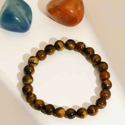 Tiger Eye Brown and Black Round crystal Beads Elastic Bracelet - Ruby Raang