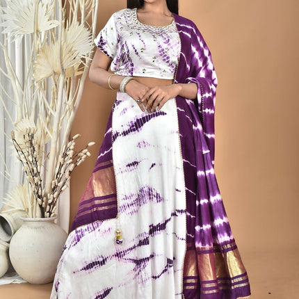 Morchari Women Tai Dai And Hand Embroidery Lehenga-Purple