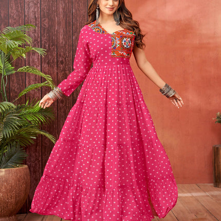 Aastha Fashion Pink Faux Blooming Georgette Glamorous Festival Wear Designer Navratri Gown Collection