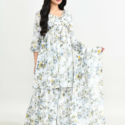 Joban Fashion Beautiful White Printed Cotton Sharara