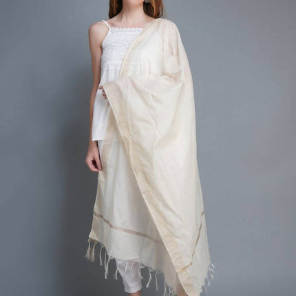 Shehnaai Chanderi Silk Dupatta In Offwhite Colour Golden Border