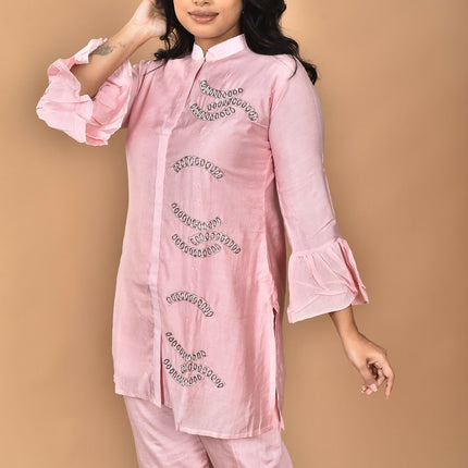 Morchari Women Hand Embroidery Co-Ords-Pink