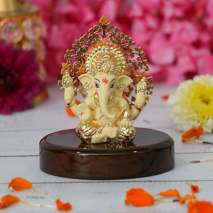 House Of Wemy Gold-Polished Lord Kalpavrikshya Tree Ganesha Idol