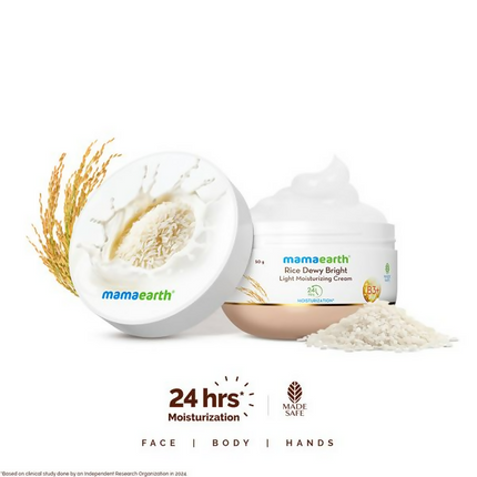 Mamaearth Rice Dewy Bright Light Moisturizing Cream with Rice Water & Niacinamide For Glass-Skin