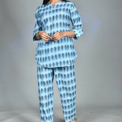 Morchari Digital Print Semi Muslin Co-Ord Set Top & Trouser-Multicolor