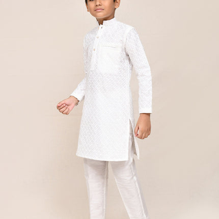 Joban Fashion Art Silk White Kurta With Straight Fit Pant