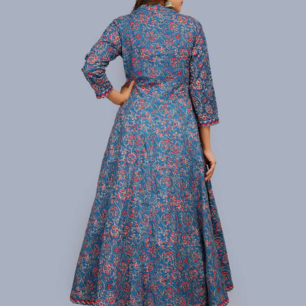 Shehnai Blue Anarkali Double Dress With Matching Printed Dupatta