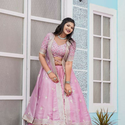Aastha Fashion Pink Heavy Joya Silk Heavy Embroidery Zari Semi Stitched Wedding Wear Lehenga Choli