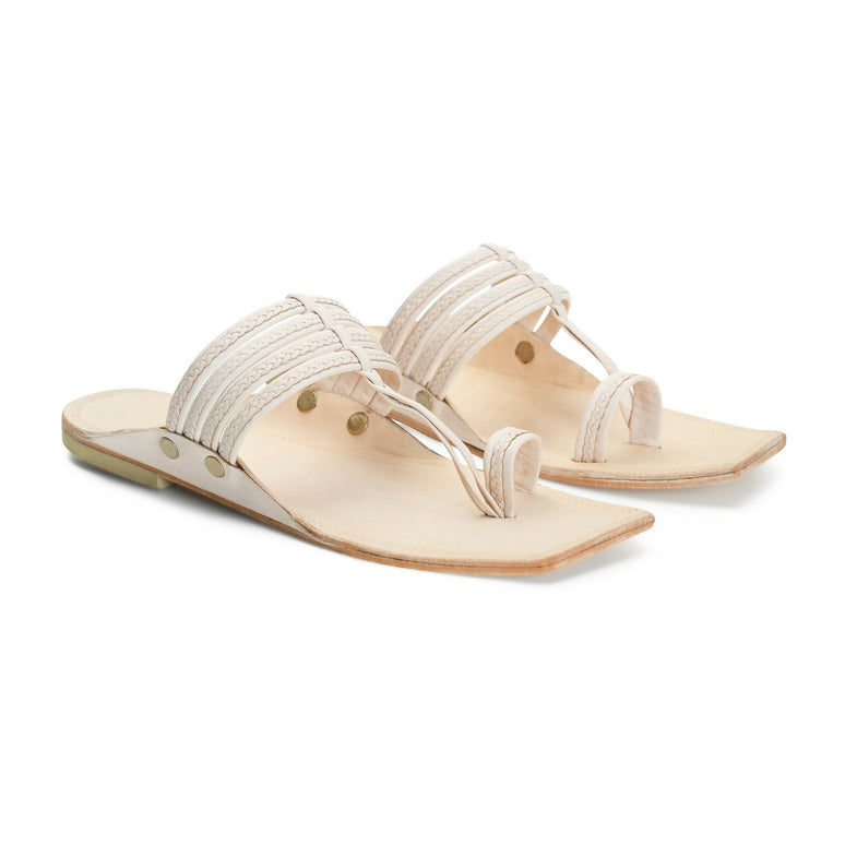 Stepsoft Men'S Off-White Kolhapuri Chappal | Handcrafted Ethnic Leather Wedding Footwear