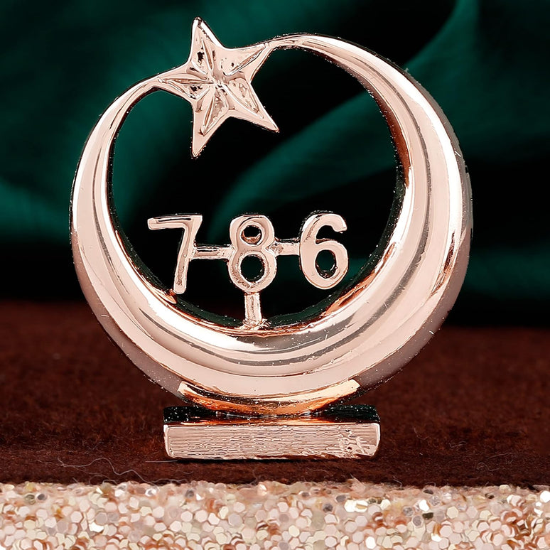 Estele Pink/Rose Gold-Polished Spiritual 786 Chand Taara Idol for Home Decorative/ Car Dashboard