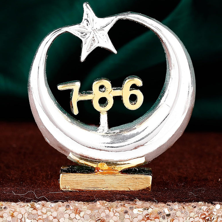 Estele Gold-Polished Spiritual 786 Chand Taara Idol for Home Decorative/ Car Dashboard