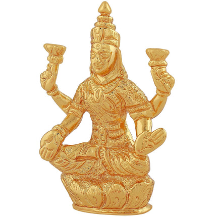 Estele Gold-Polished goddess of wealth Laxmi Devi on lotus Idol for Home/Car decor