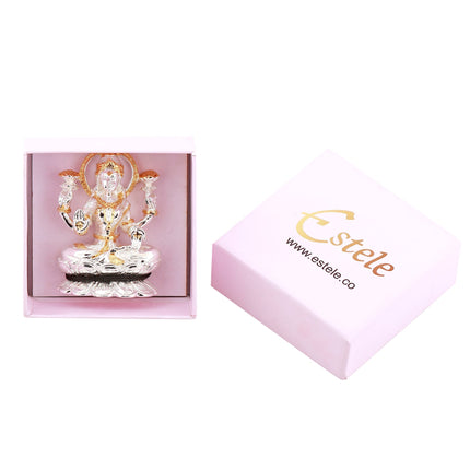 Estele Gold & Rhodium goddess of wealth Laxmi Devi Idol on lotus for Pooja/Car decor