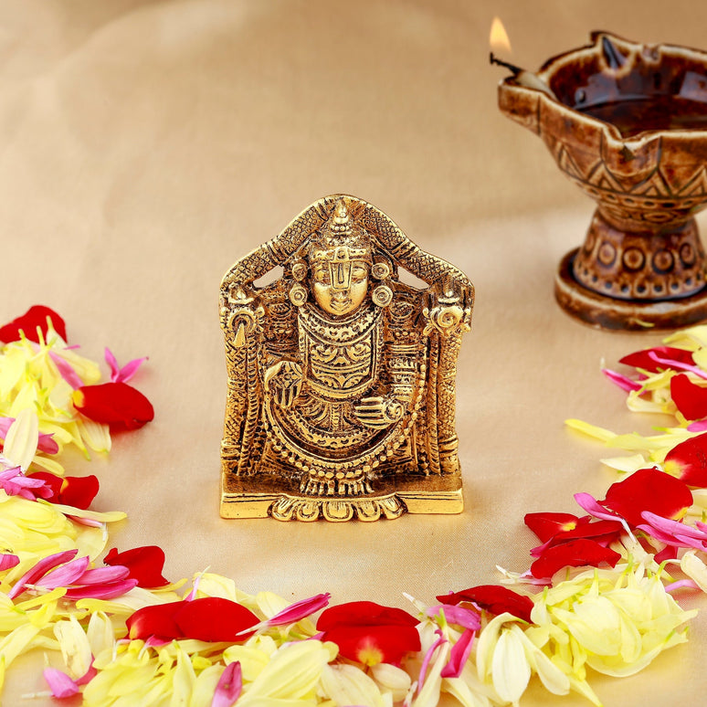 Estele Gold-Polished Lord Tirupati Balaji Idol Showpiece for Pooja Mandir/ Home Decorative