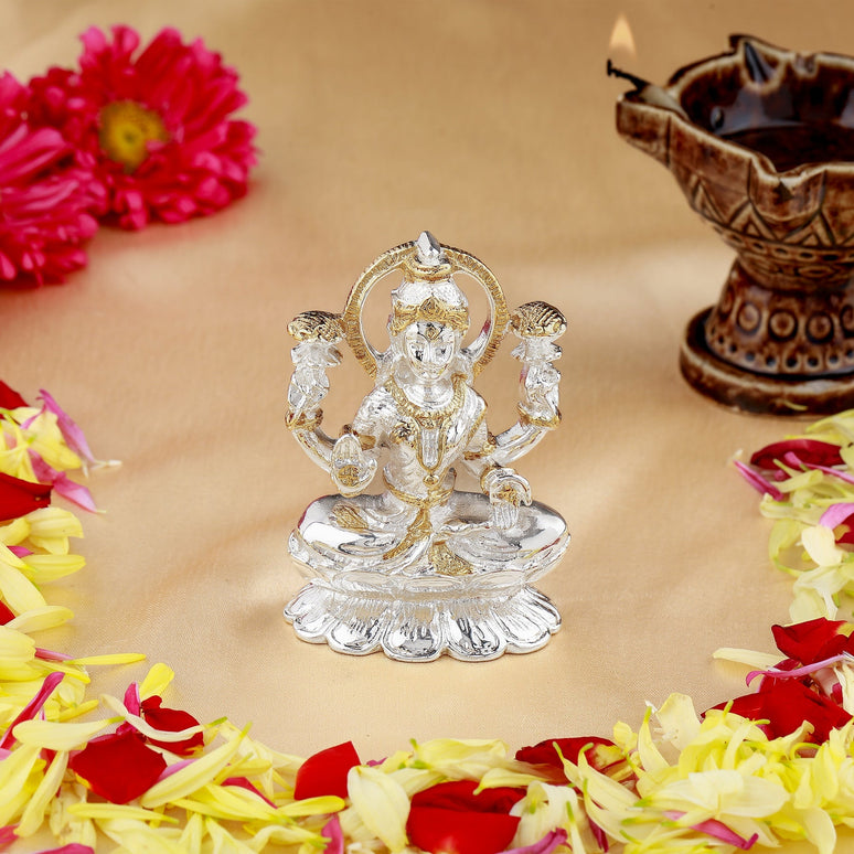 Estele Gold & Rhodium goddess of wealth Laxmi Devi Idol on lotus for Pooja/Car decor