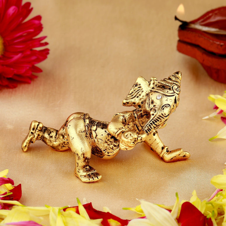 Estele Gold-Polished Spiritual Lord Bal Ganesha Idol for Gifts & HouseWarming/Home/Office Decors