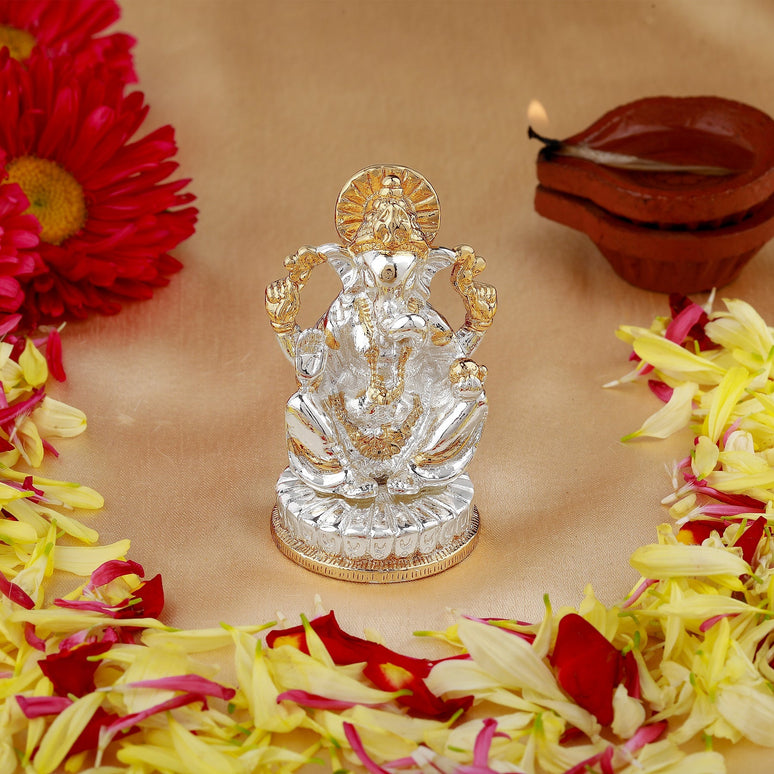 Estele Gold-Polished God of beginnings Lord Ganesha Idol with Sitting position for Home/Office Decors