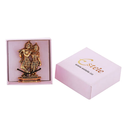Estele Gold-Polished Devotional Shree Radha Krishna Idol for Home/Car Decor