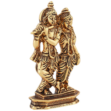 Estele Gold-Polished Devotional Shree Radha Krishna Idol for Home/Car Decor