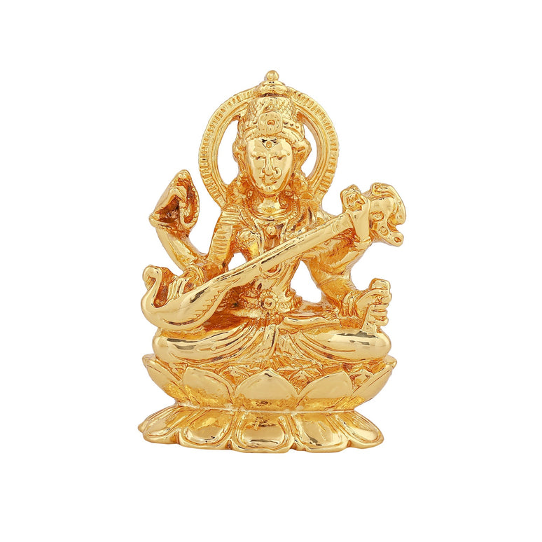 Estele Gold-Polished Goddess of Knowledge Sarasavti Ma Idol for Pooja & Car decor