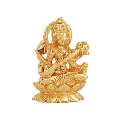 Estele Gold-Polished Goddess of Knowledge Sarasavti Ma Idol for Pooja & Car decor