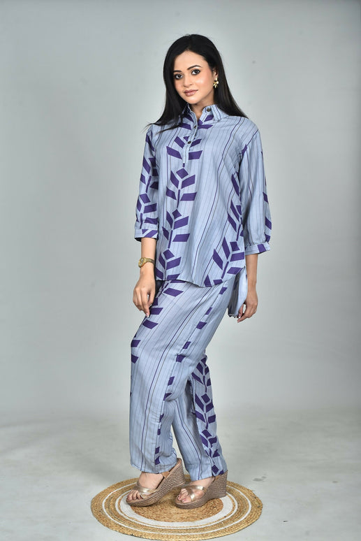 Morchari Digital Print Semi Muslin Co-Ord Set Top & Trouser-Multicolor