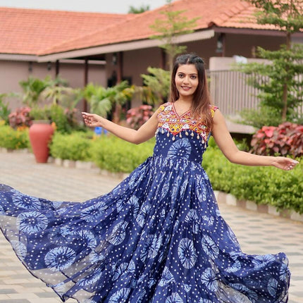 Aastha Fashion Blue Faux Georgette Navratri Designer Gown Collection