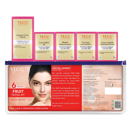 VLCC Salon Series Fruit Facial Kit - (6 Facials) For Lightens Dark Spots & Brightens Skin Tone