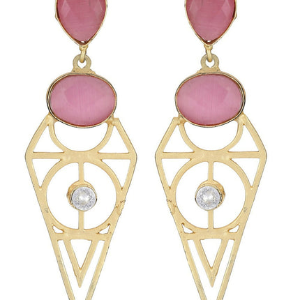 Joban Fashion Women Pink Stone Matte Gold Earrings
