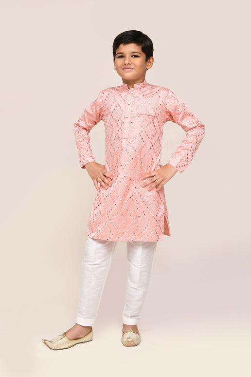 Joban Fashion Silk Pink Kurta With Straight Fit Pant