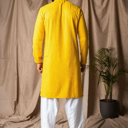 Light Yellow Rayon Thread Embroidery Work Kurta Set - Mahotsav