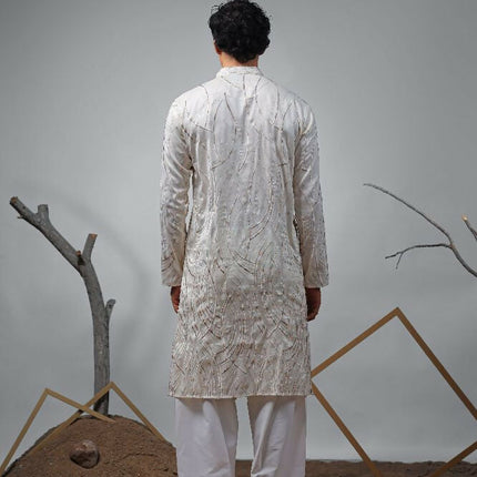 Off White Viscose Designer Embroidery Work Kurta Set - Mahotsav