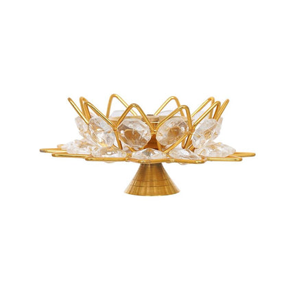 eCraftIndia Gold-Toned & White 2 Pieces Crystal Lotus Shape Brass Diyas