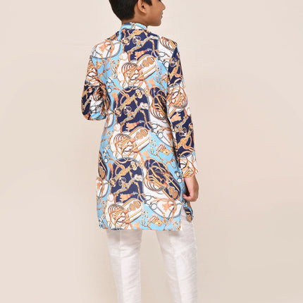 Joban Fashion Cotton Silk Blue Kurta With Straight Fit Pant