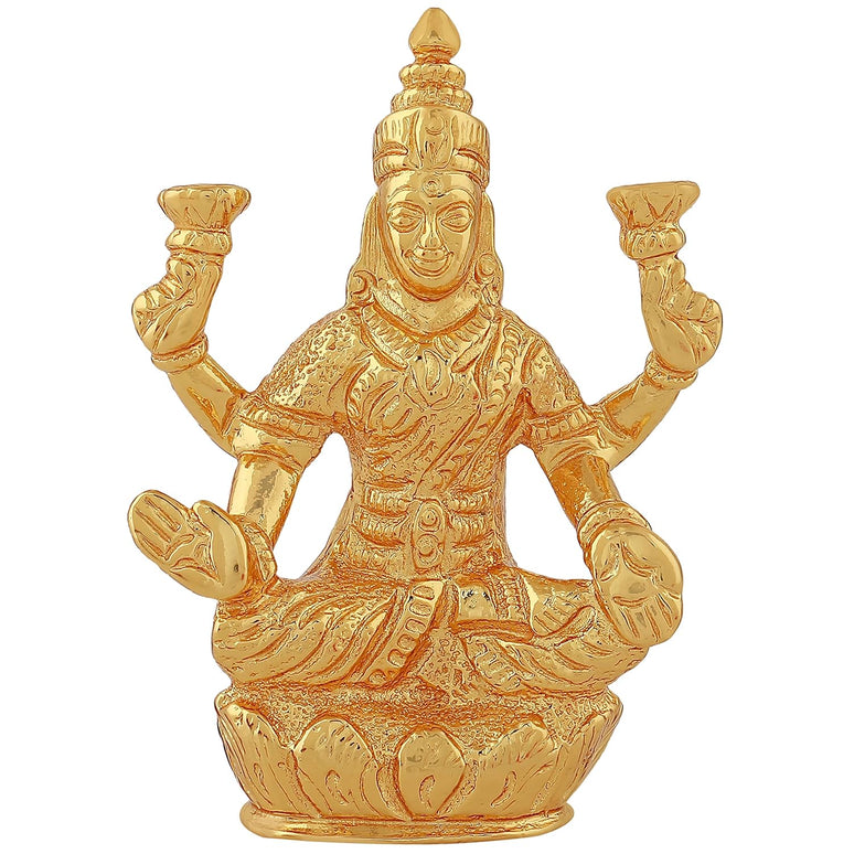 Estele Gold-Polished goddess of wealth Laxmi Devi on lotus Idol for Home/Car decor