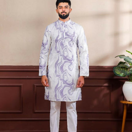 Purple Art Silk Digital Printed, Embroidery Work Kurta Set - Mahotsav