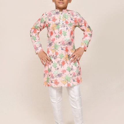 Joban Fashion Cotton Peach Kurta With Straight Fit Pant