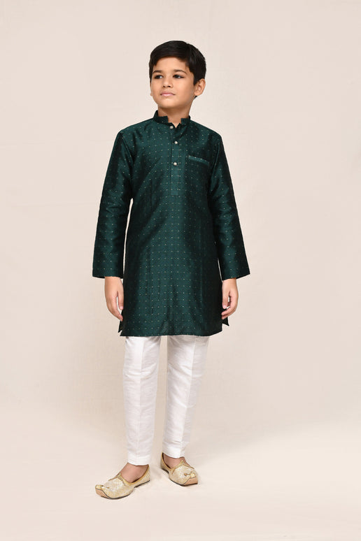 Joban Fashion Jacquard Silk Bottle Green Kurta With Straight Fit Pant