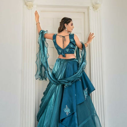 Aastha Fashion Rama Jimmy Choo Heavy Embroidery Zari + Thread + Sequence Work Semi Stitched Wedding Wear Lehenga Choli