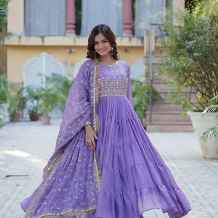 Aastha Fashion Purple Star Georgette Embroidery Party Wear Designer Gown