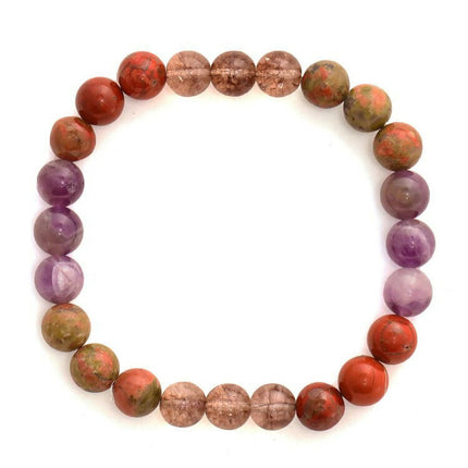 Red Carnelian, Lapis Lazuli, Amethyst and Green Avanturine Multicoloured Cyrstal Beads bracelet - Ruby Raang