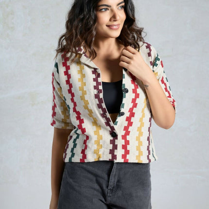 Multi Knited Wevon Designer Shirt - Hiral Fashion