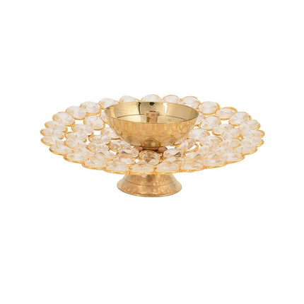 CraftVatika Gold-Toned Crystal Akhand Diya Oil Puja Lamp