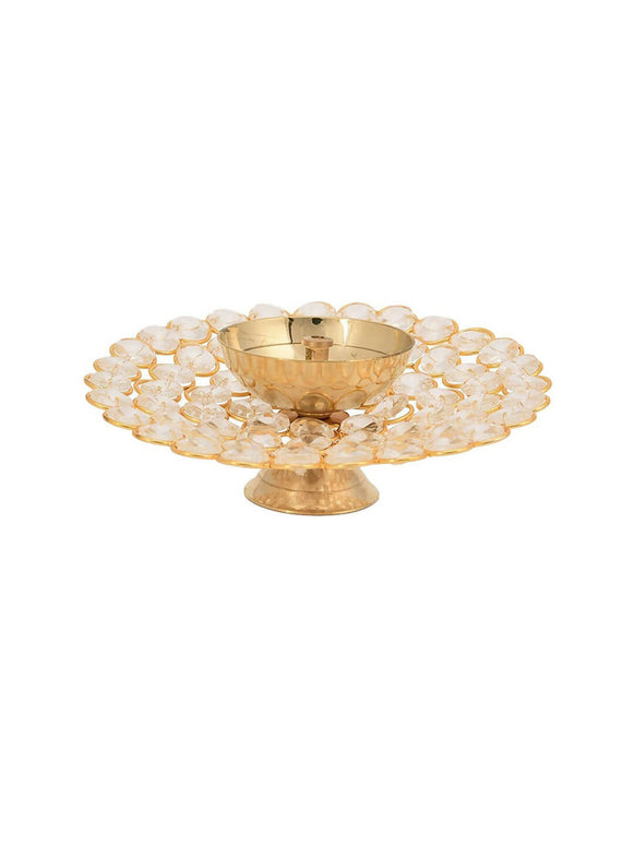 CraftVatika Gold-Toned Crystal Akhand Diya Oil Puja Lamp