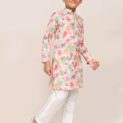 Joban Fashion Cotton Peach Kurta With Straight Fit Pant
