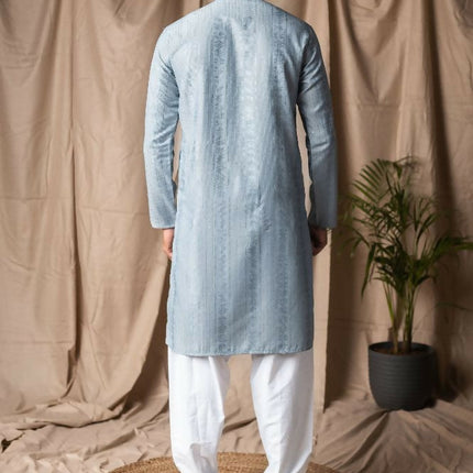 Light Blue Rayon Thread Embroidery Work Kurta Set - Mahotsav