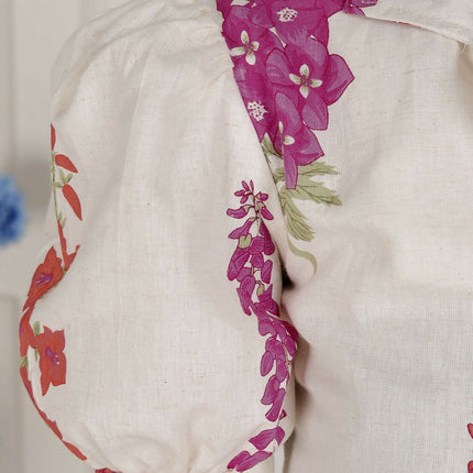 Miravan Womens Off White Flower Printed Cotton Flex Maxi Dress