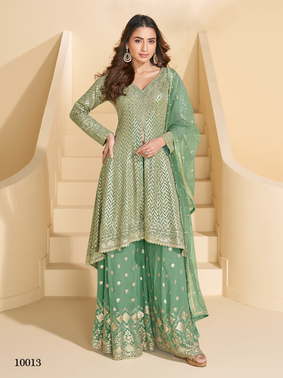 Aarshi Fashions Dark Green Heavy Georgette Palazzo Suit