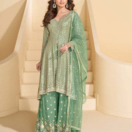 Aarshi Fashions Dark Green Heavy Georgette Palazzo Suit