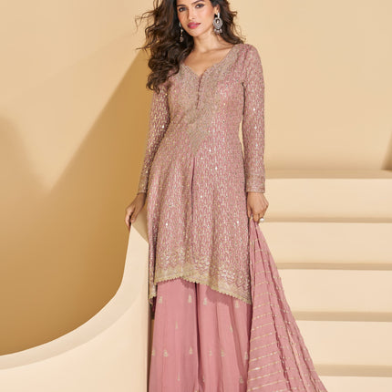 Aarshi Fashions Dark Pink Heavy Georgette Palazzo Suit